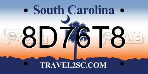 8D76T8 South Carolina License Plate