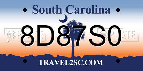 8D87S0 South Carolina License Plate