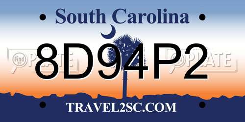 8D94P2 South Carolina License Plate