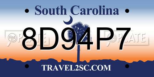 8D94P7 South Carolina License Plate