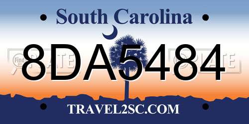 8DA5484 South Carolina License Plate