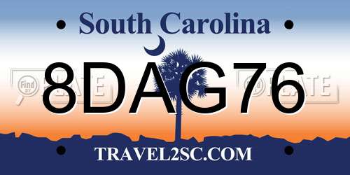 8DAG76 South Carolina License Plate