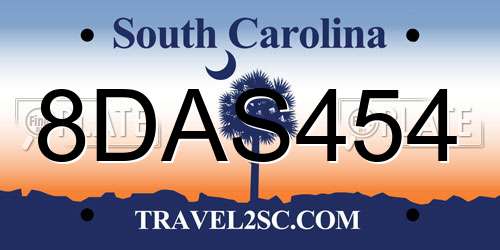 8DAS454 South Carolina License Plate