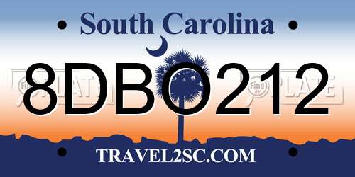 8DBO212 South Carolina License Plate