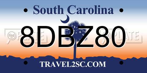 8DBZ80 South Carolina License Plate