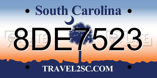 8DE7523 South Carolina License Plate