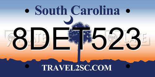 8DET523 South Carolina License Plate