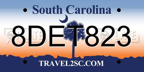 8DET823 South Carolina License Plate