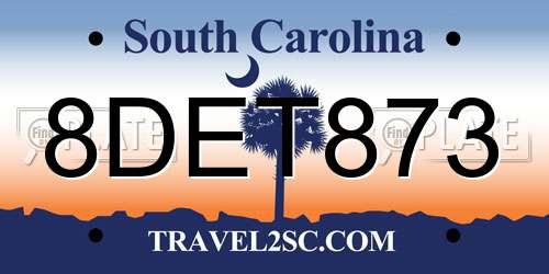 8DET873 South Carolina License Plate