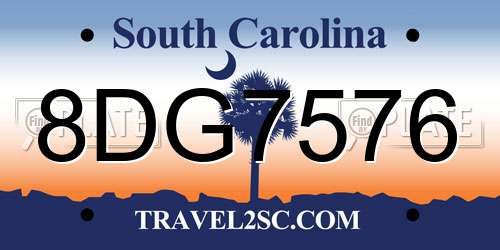 8DG7576 South Carolina License Plate
