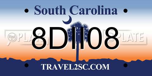 8DII08 South Carolina License Plate