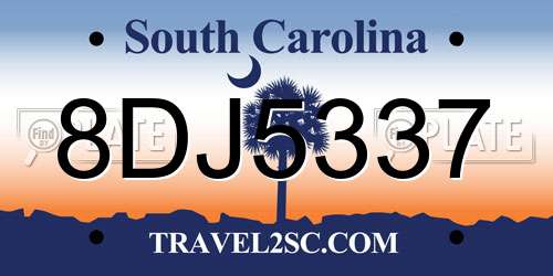 8DJ5337 South Carolina License Plate