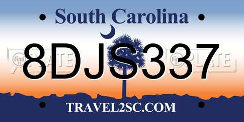 8DJS337 South Carolina License Plate