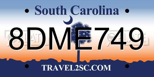 8DME749 South Carolina License Plate