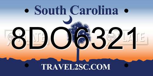8DO6321 South Carolina License Plate