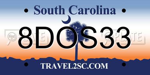 8DOS33 South Carolina License Plate