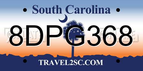 8DPG368 South Carolina License Plate