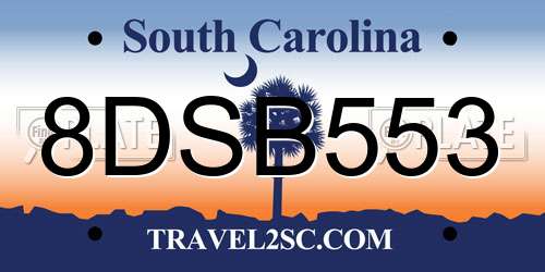 8DSB553 South Carolina License Plate