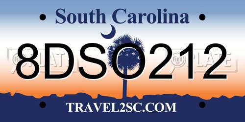 8DSO212 South Carolina License Plate