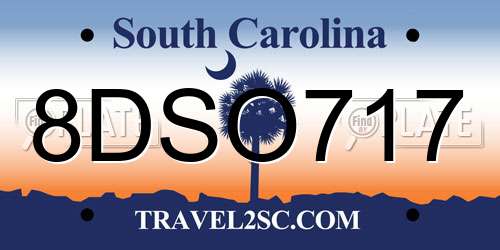 8DSO717 South Carolina License Plate