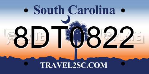 8DT0822 South Carolina License Plate