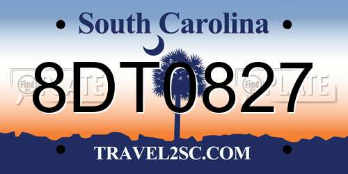 8DT0827 South Carolina License Plate