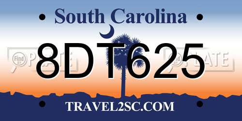 8DT625 South Carolina License Plate