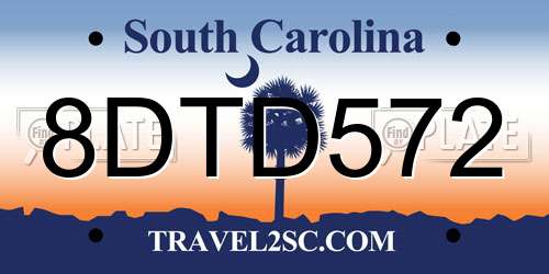 8DTD572 South Carolina License Plate