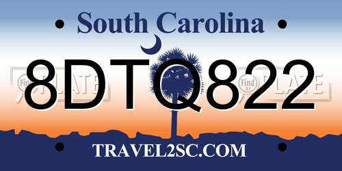 8DTQ822 South Carolina License Plate