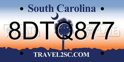 8DTQ877 South Carolina License Plate