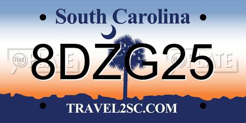 8DZG25 South Carolina License Plate