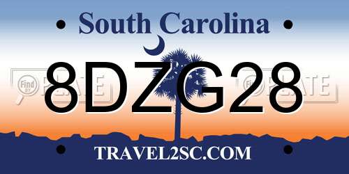 8DZG28 South Carolina License Plate