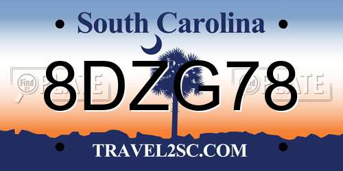 8DZG78 South Carolina License Plate