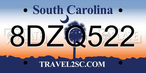 8DZQ522 South Carolina License Plate