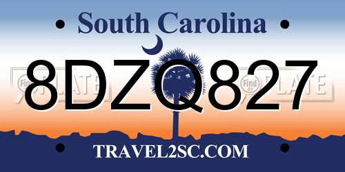 8DZQ827 South Carolina License Plate