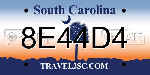 8E44D4 South Carolina License Plate
