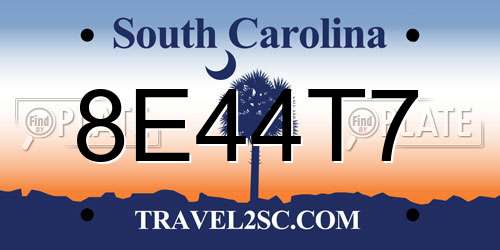 8E44T7 South Carolina License Plate