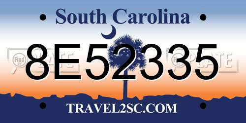 8E52335 South Carolina License Plate