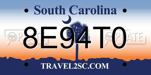 8E94T0 South Carolina License Plate