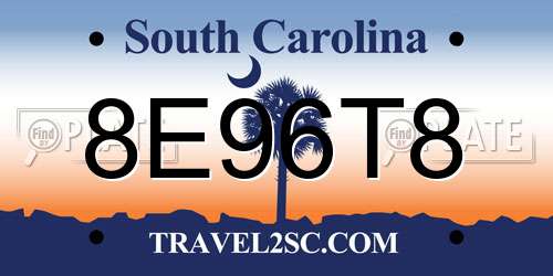 8E96T8 South Carolina License Plate