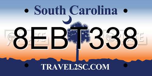8EBT338 South Carolina License Plate