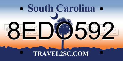 8EDO592 South Carolina License Plate