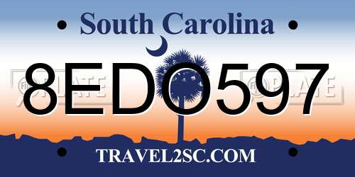 8EDO597 South Carolina License Plate