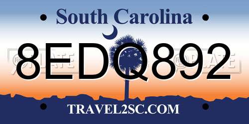 8EDQ892 South Carolina License Plate