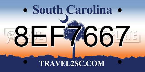 8EF7667 South Carolina License Plate