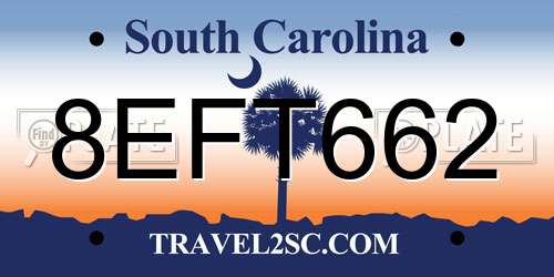 8EFT662 South Carolina License Plate
