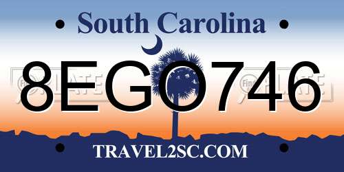 8EGO746 South Carolina License Plate