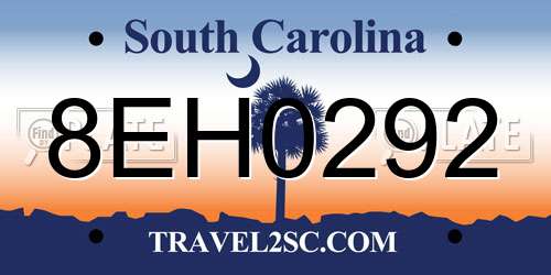 8EH0292 South Carolina License Plate