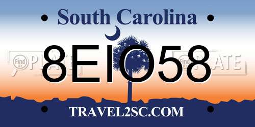 8EIO58 South Carolina License Plate