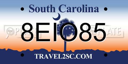 8EIO85 South Carolina License Plate